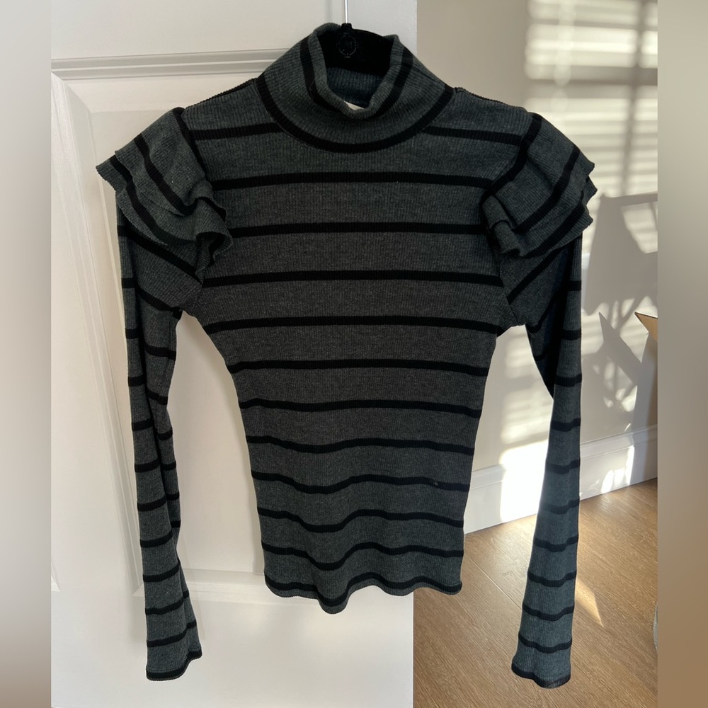 t.la dark green and black stripe mock neck long sleeve